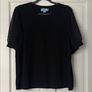 CeCe Black Blouse with Textured Sleeves